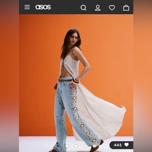 NWT ASOS Light Blue Denim Straight-Leg Jeans with Crochet Trim